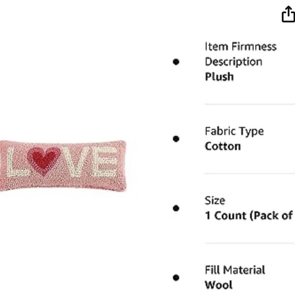 PEKING HANDICRAFT NWT love blown filled hook pillow 12x5” - Picture 2 of 3